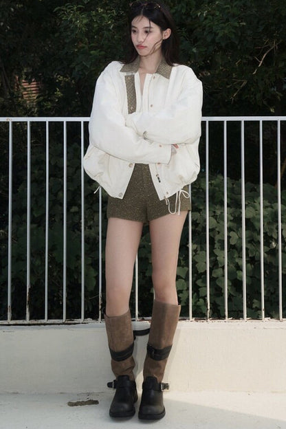 Suede Spliced 95% White Duck Down Jacket