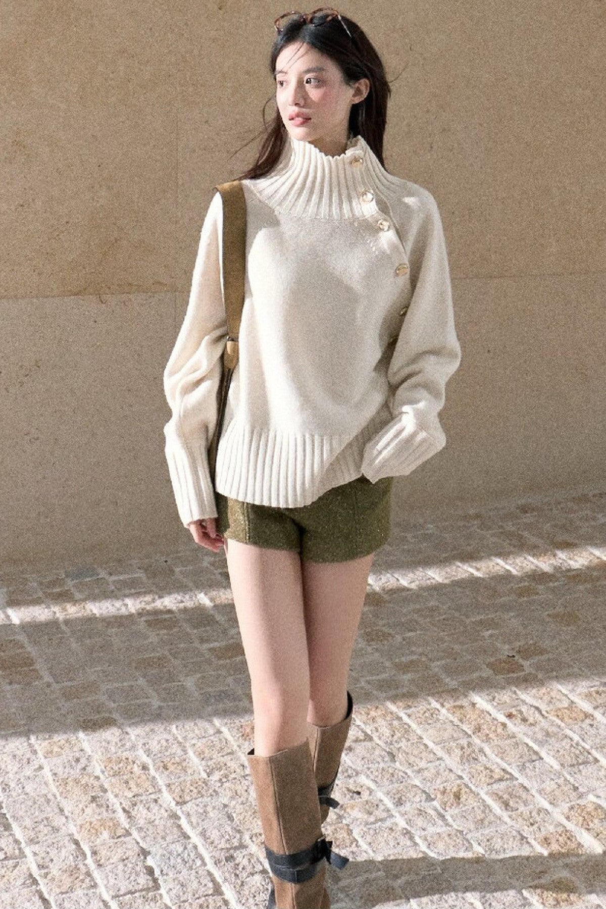 All-Wool Turtleneck Raglan Sweater