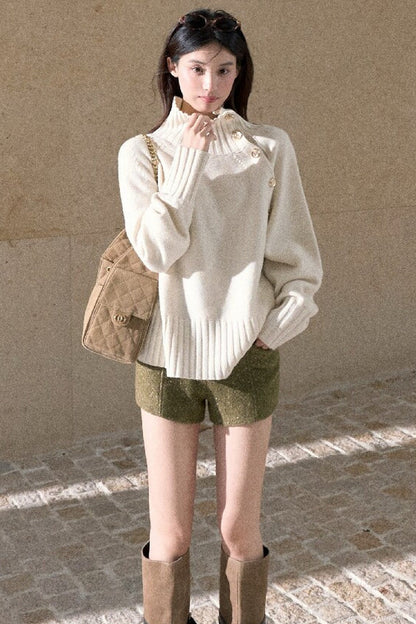 All-Wool Turtleneck Raglan Sweater