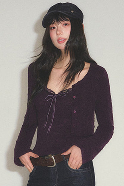 Knit Cardigan With Lace Camisole