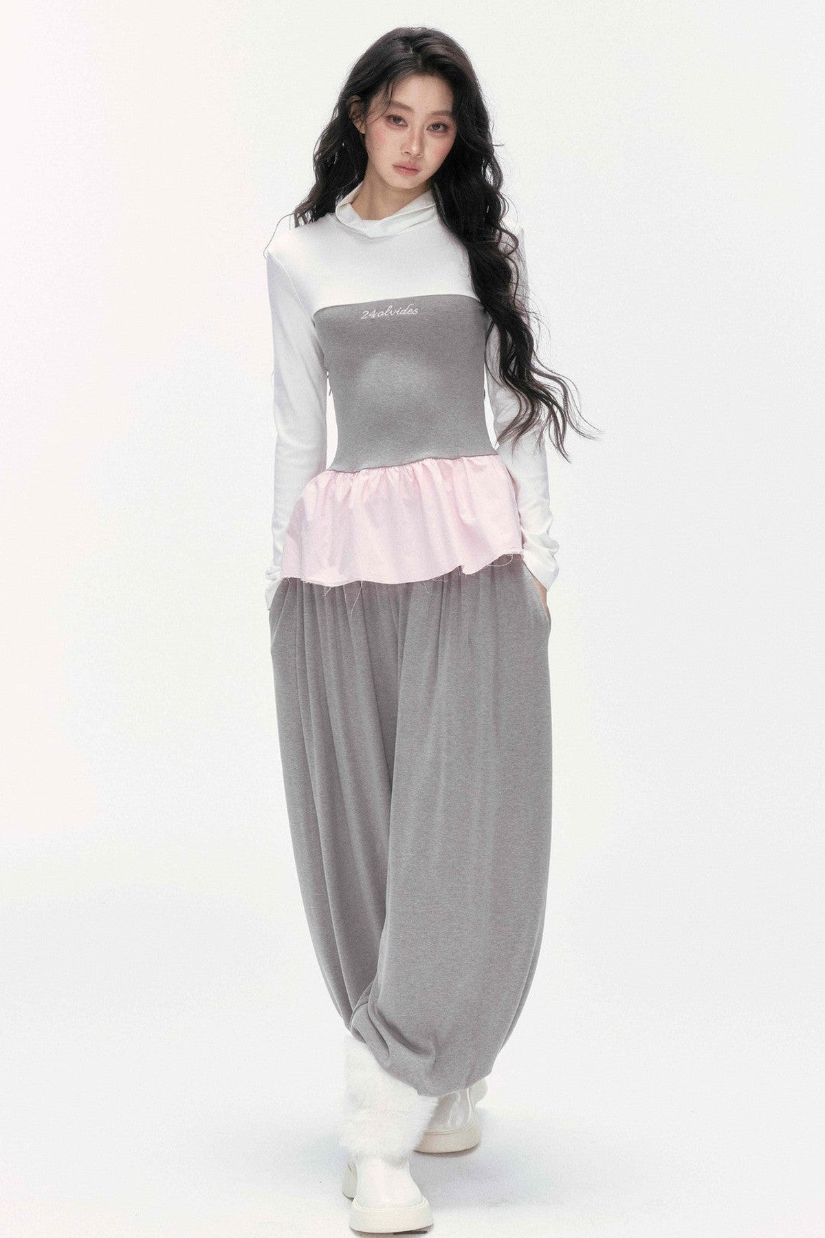 Tencel Wool Layered-Look Top and Lantern Pants Set-Up