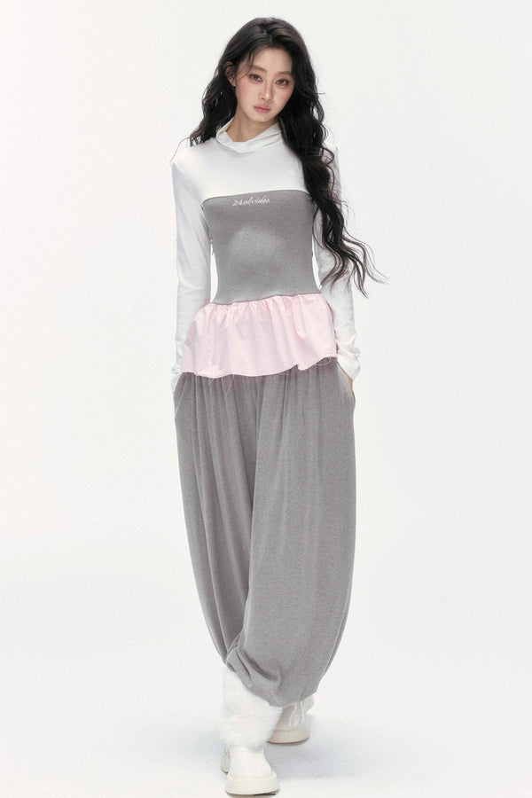 Tencel Wool Layered-Look Top and Lantern Pants Set-Up