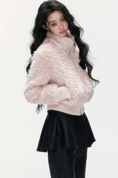 Pink Faux Lamb Wool Jacket and Pants Set-Up