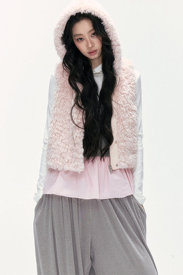 Hooded Faux Fur Vest