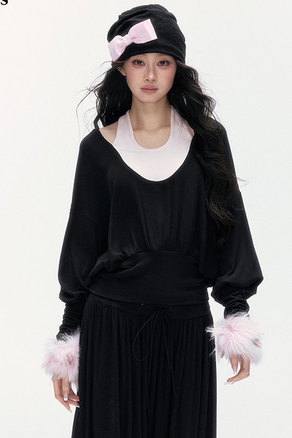 Detachable Halter Batwing U-Neck Knit Top Set-Up