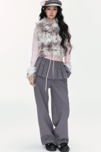 Little Silver Fox Faux Fur Knitted Jacket and Pants Set-Up