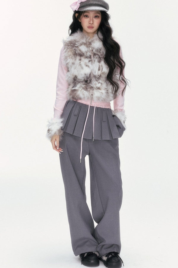 Little Silver Fox Faux Fur Knitted Jacket and Pants Set-Up