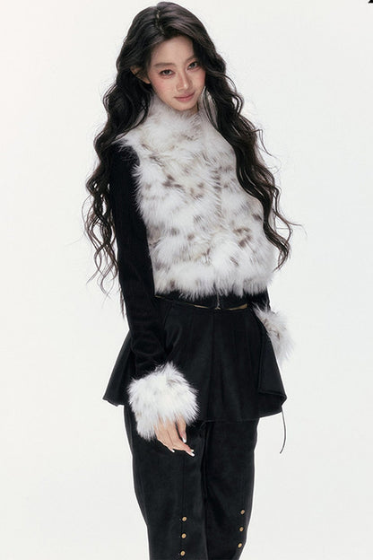 Little Silver Fox Faux Fur Knitted Jacket and Pants Set-Up