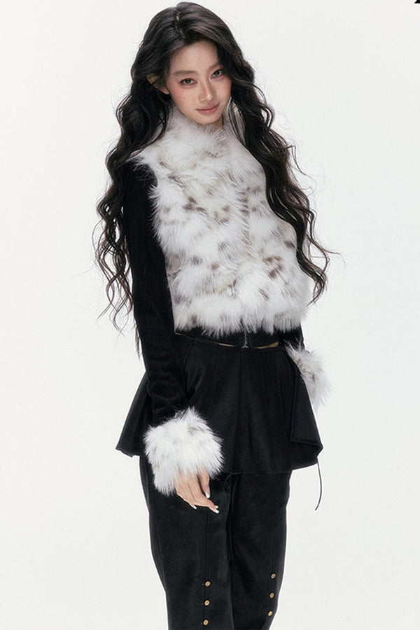 Little Silver Fox Faux Fur Knitted Jacket and Pants Set-Up