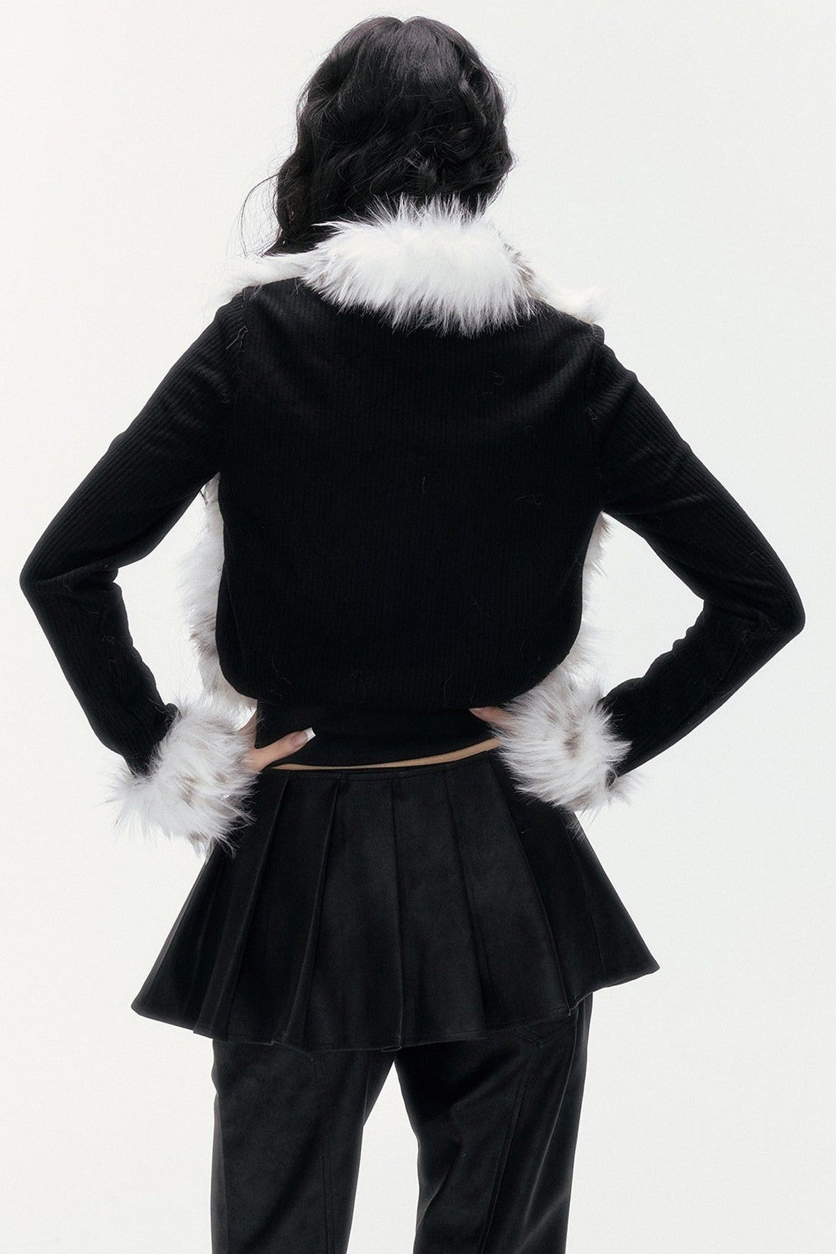 Little Silver Fox Faux Fur Knitted Jacket and Pants Set-Up
