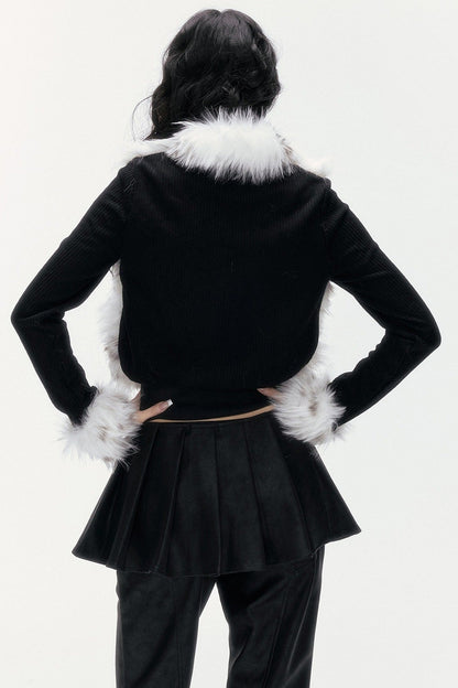 Little Silver Fox Faux Fur Knitted Jacket and Pants Set-Up