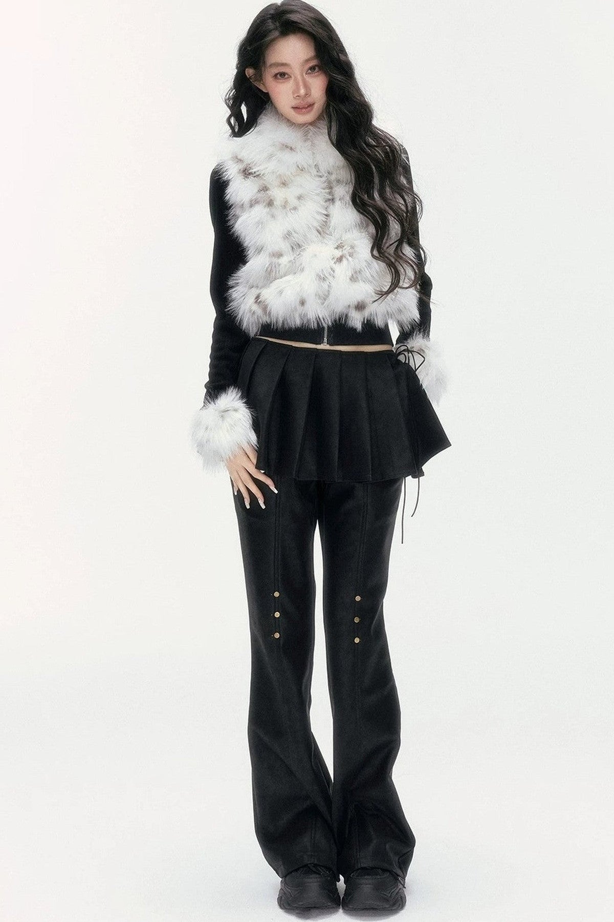 Little Silver Fox Faux Fur Knitted Jacket and Pants Set-Up