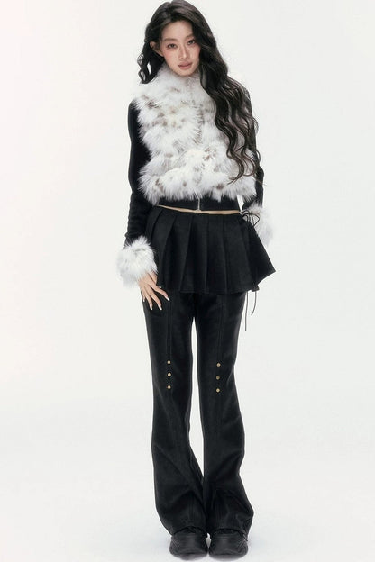 Little Silver Fox Faux Fur Knitted Jacket and Pants Set-Up