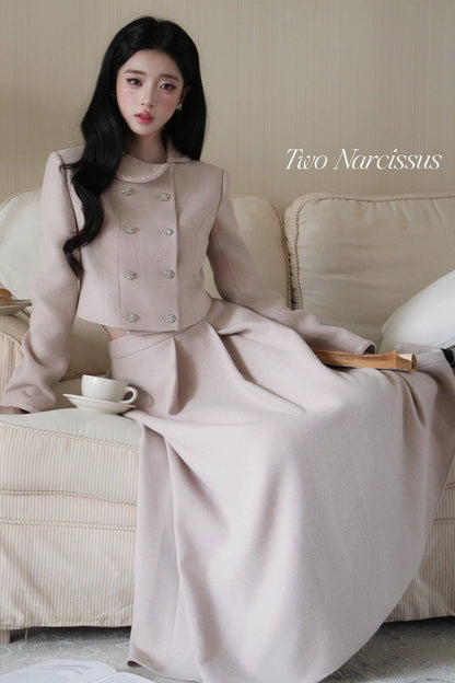 Doll Collar Bowknot Knit Top and Tank Dress Set-Up