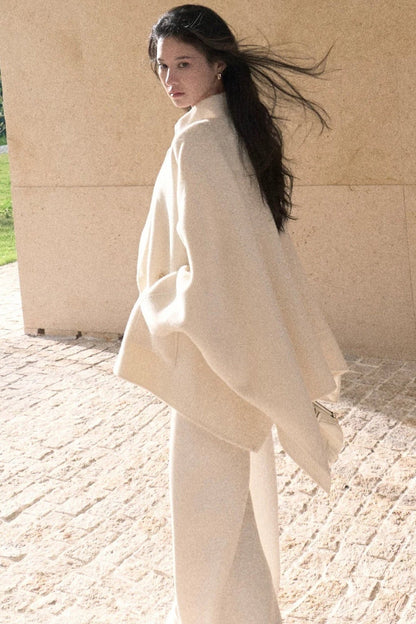 Mid-Length Double-Sided Wool Wrap Cape