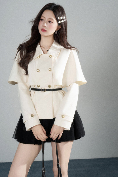 White Double-Breasted Cape Jacket