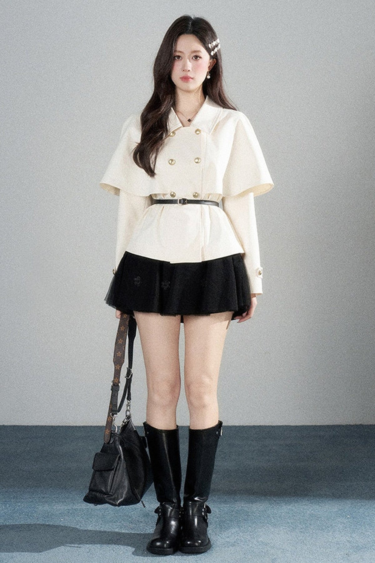 White Double-Breasted Cape Jacket