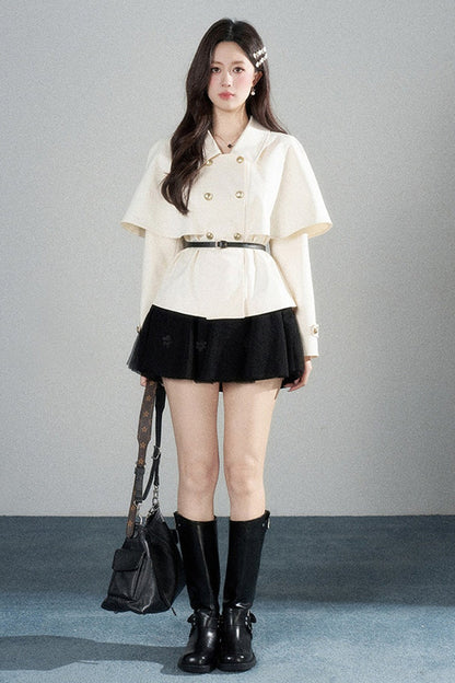 White Double-Breasted Cape Jacket