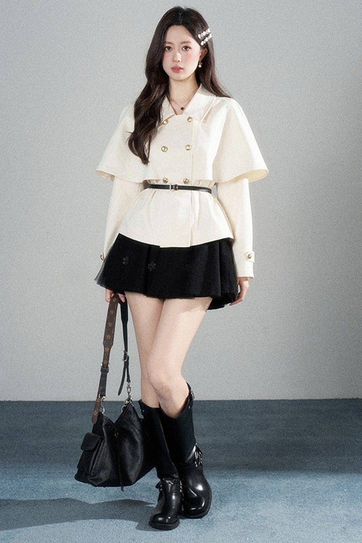 White Double-Breasted Cape Jacket