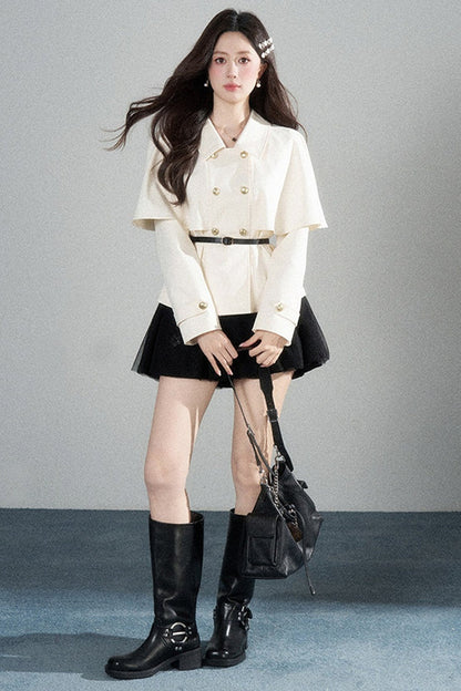 White Double-Breasted Cape Jacket