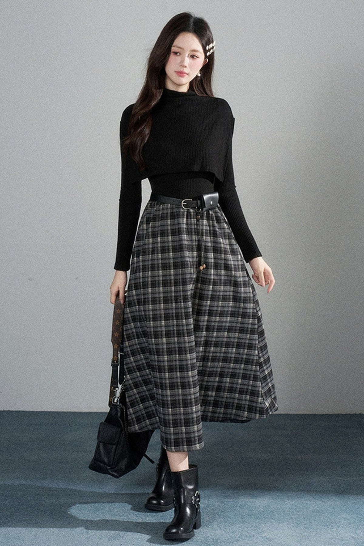Black High-Neck Long-Sleeve Dress