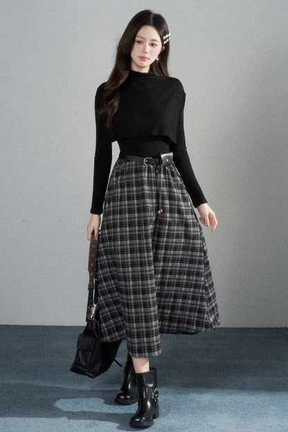 Black High-Neck Long-Sleeve Dress