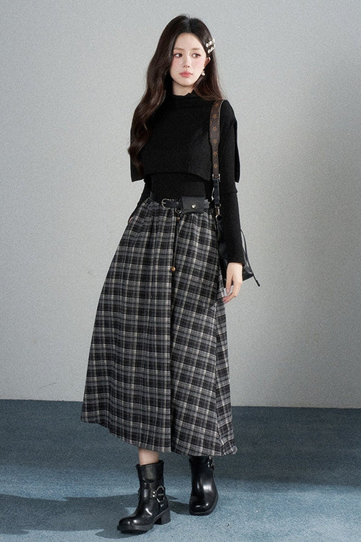 Black High-Neck Long-Sleeve Dress