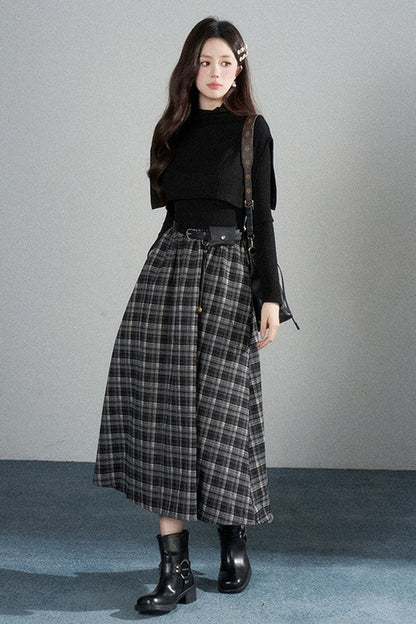 Black High-Neck Long-Sleeve Dress