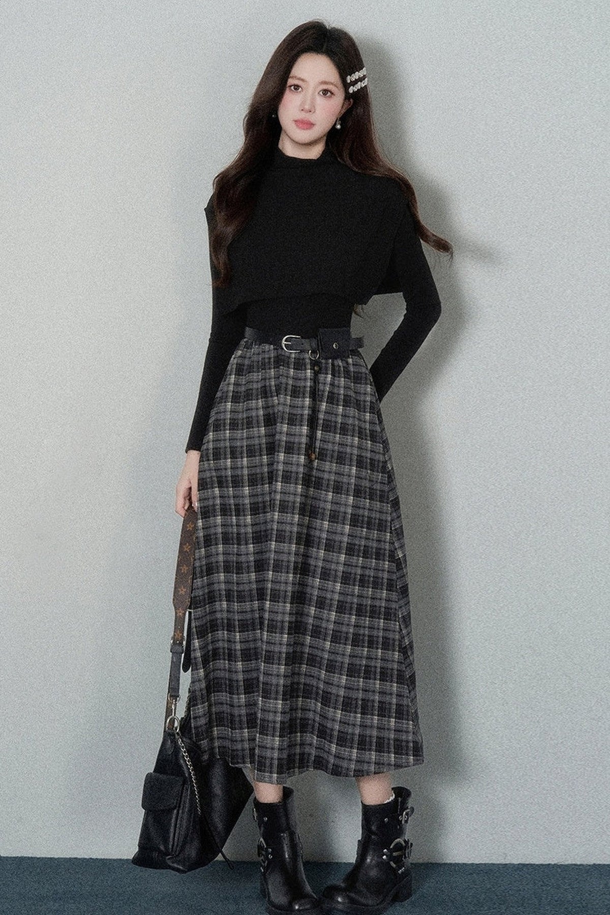 Black High-Neck Long-Sleeve Dress