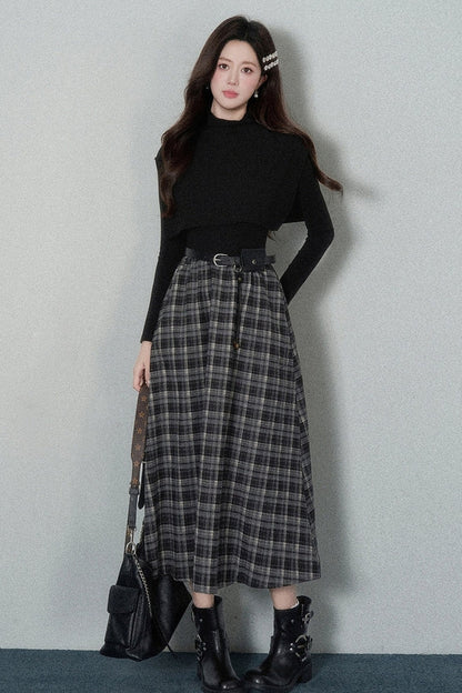 Black High-Neck Long-Sleeve Dress