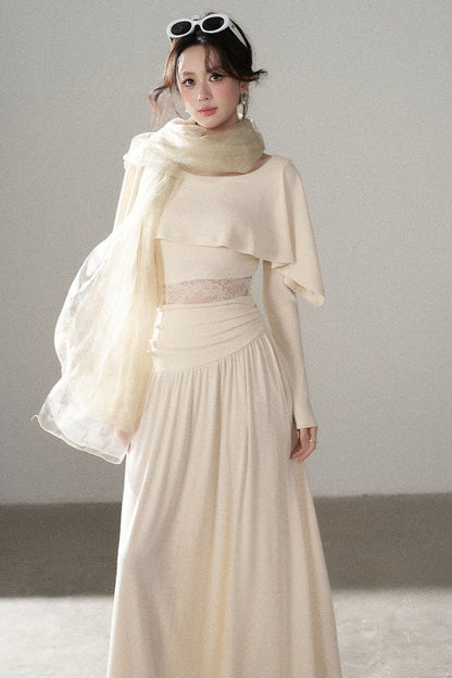Long-Sleeved Lace Patchwork Dress