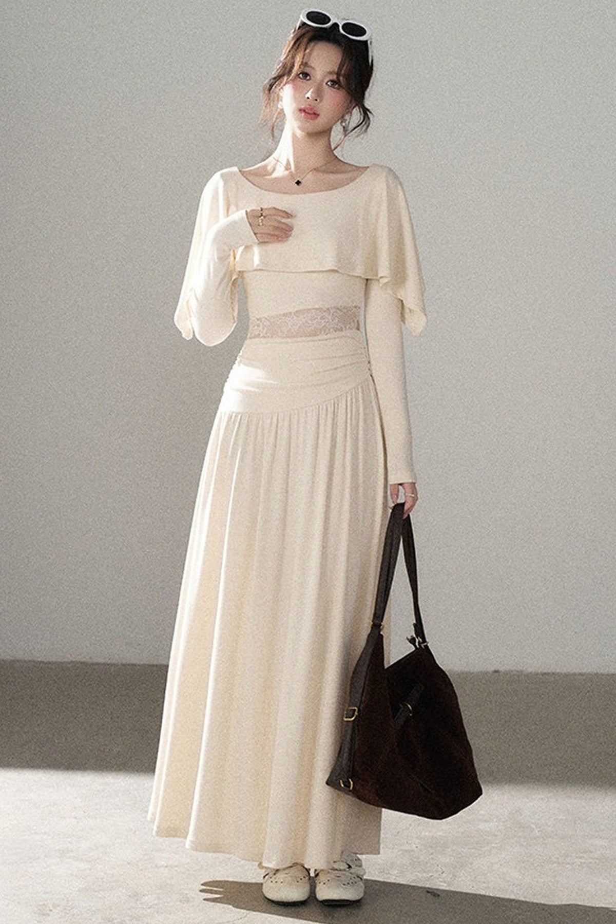 Long-Sleeved Lace Patchwork Dress
