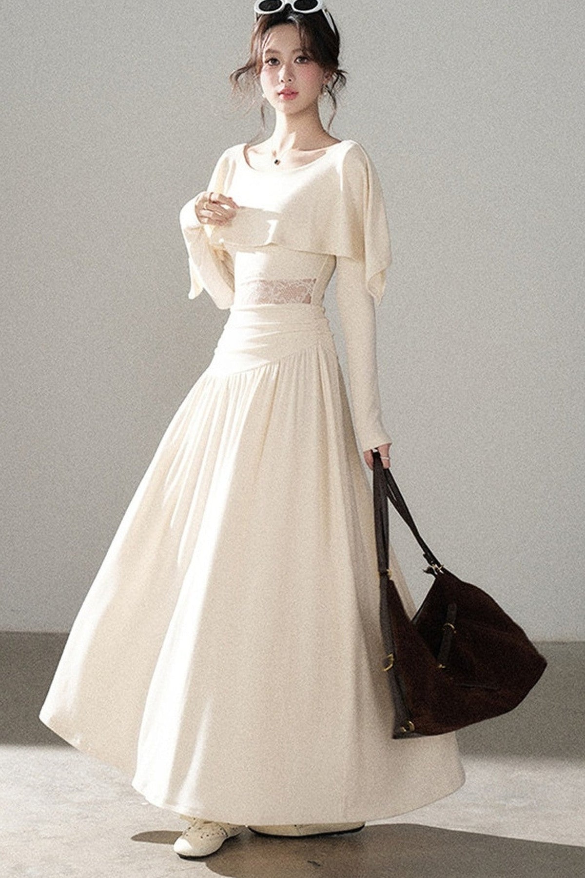 Long-Sleeved Lace Patchwork Dress