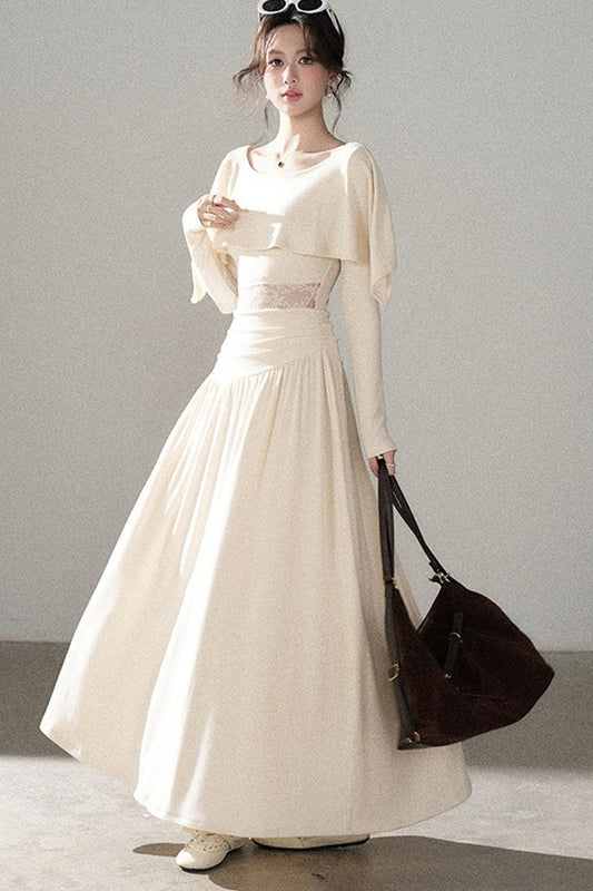 Long-Sleeved Lace Patchwork Dress
