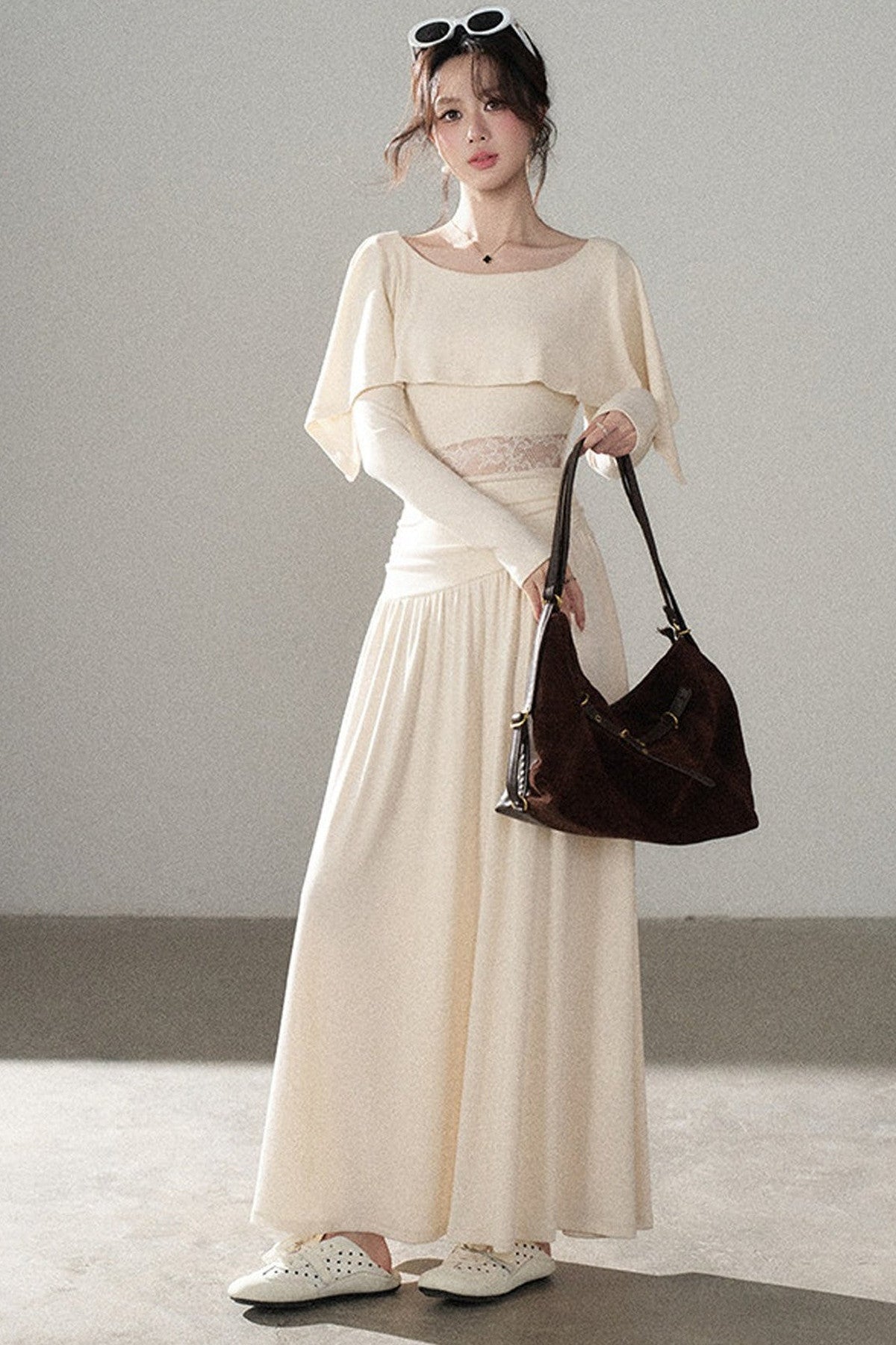 Long-Sleeved Lace Patchwork Dress