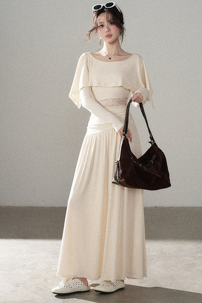 Long-Sleeved Lace Patchwork Dress