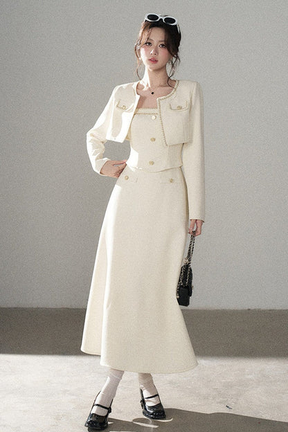 Off-White Chanel-Style A-Line Dress and Short Jacket Set-Up