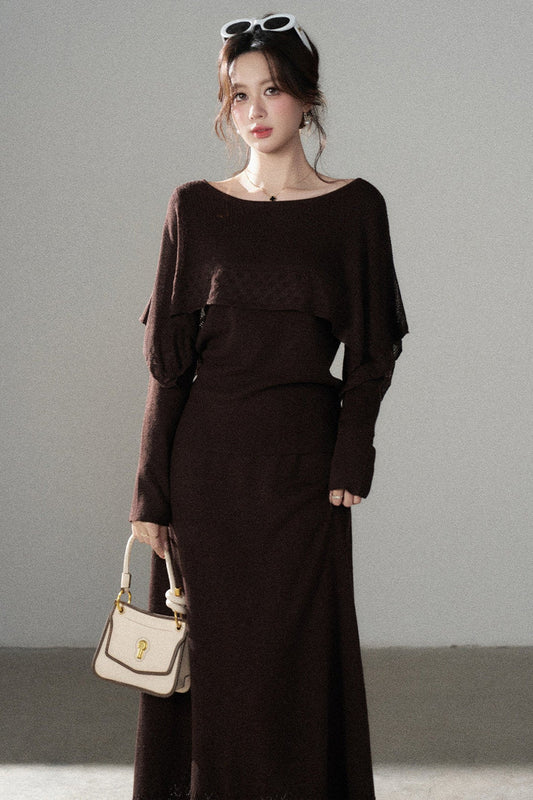 Long-Sleeve Knit Top and Skirt Set