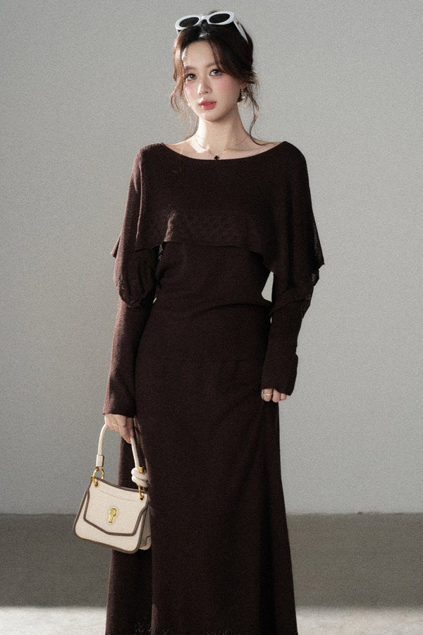 Long-Sleeve Knit Top and Skirt Set