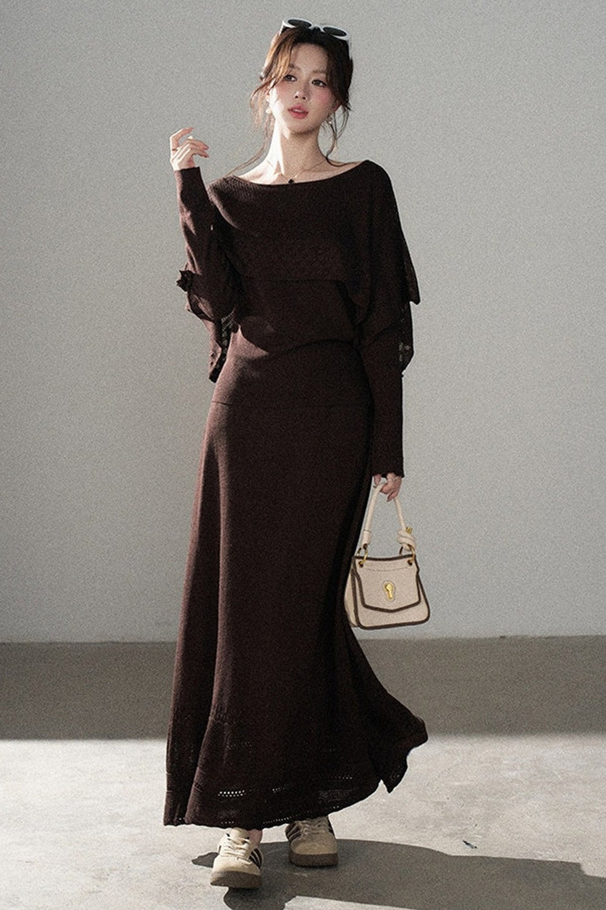 Long-Sleeve Knit Top and Skirt Set