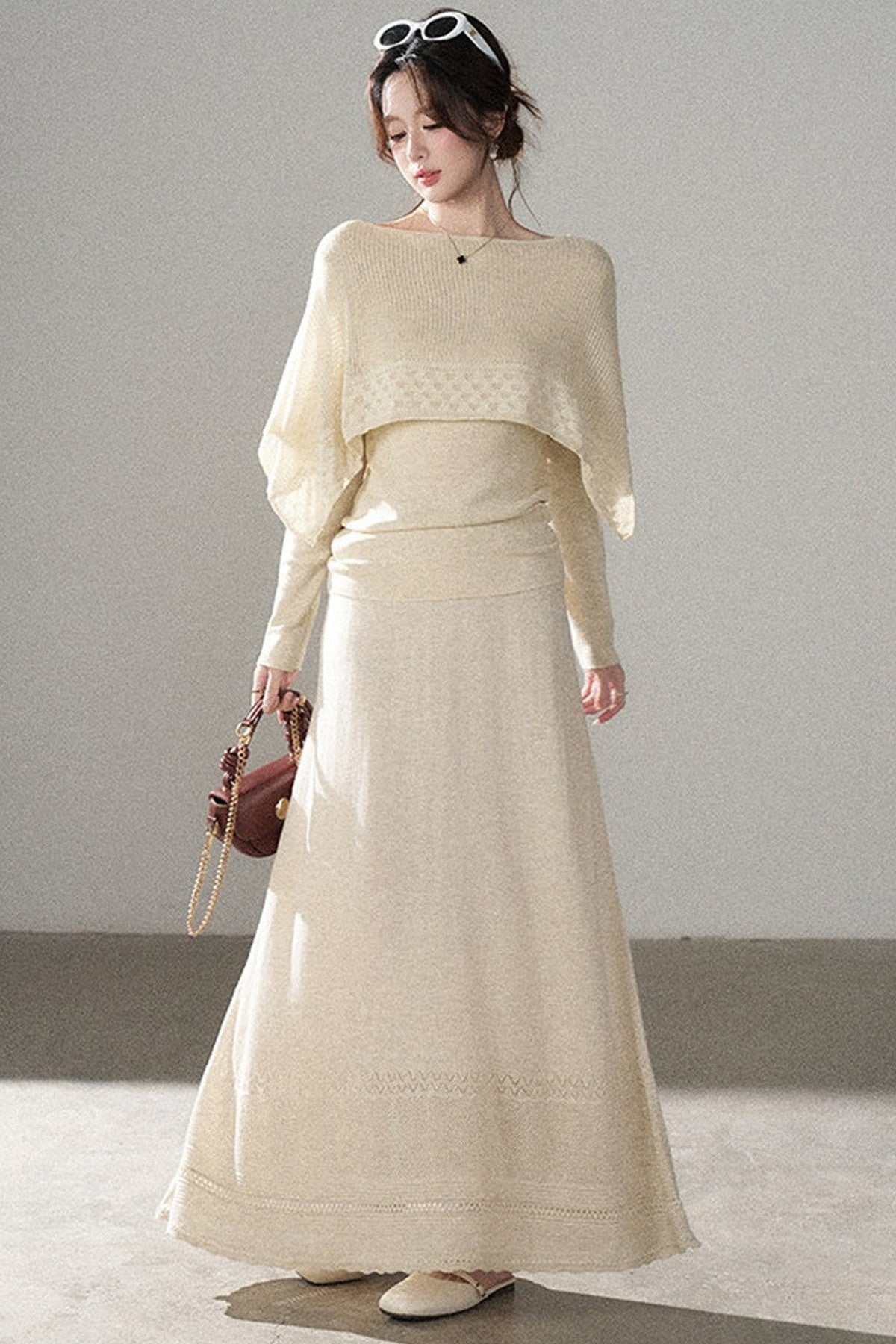 Long-Sleeve Knit Top and Skirt Set