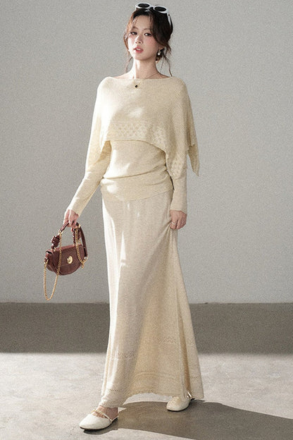 Long-Sleeve Knit Top and Skirt Set