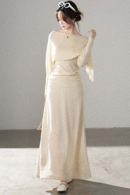 Long-Sleeve Knit Top and Skirt Set
