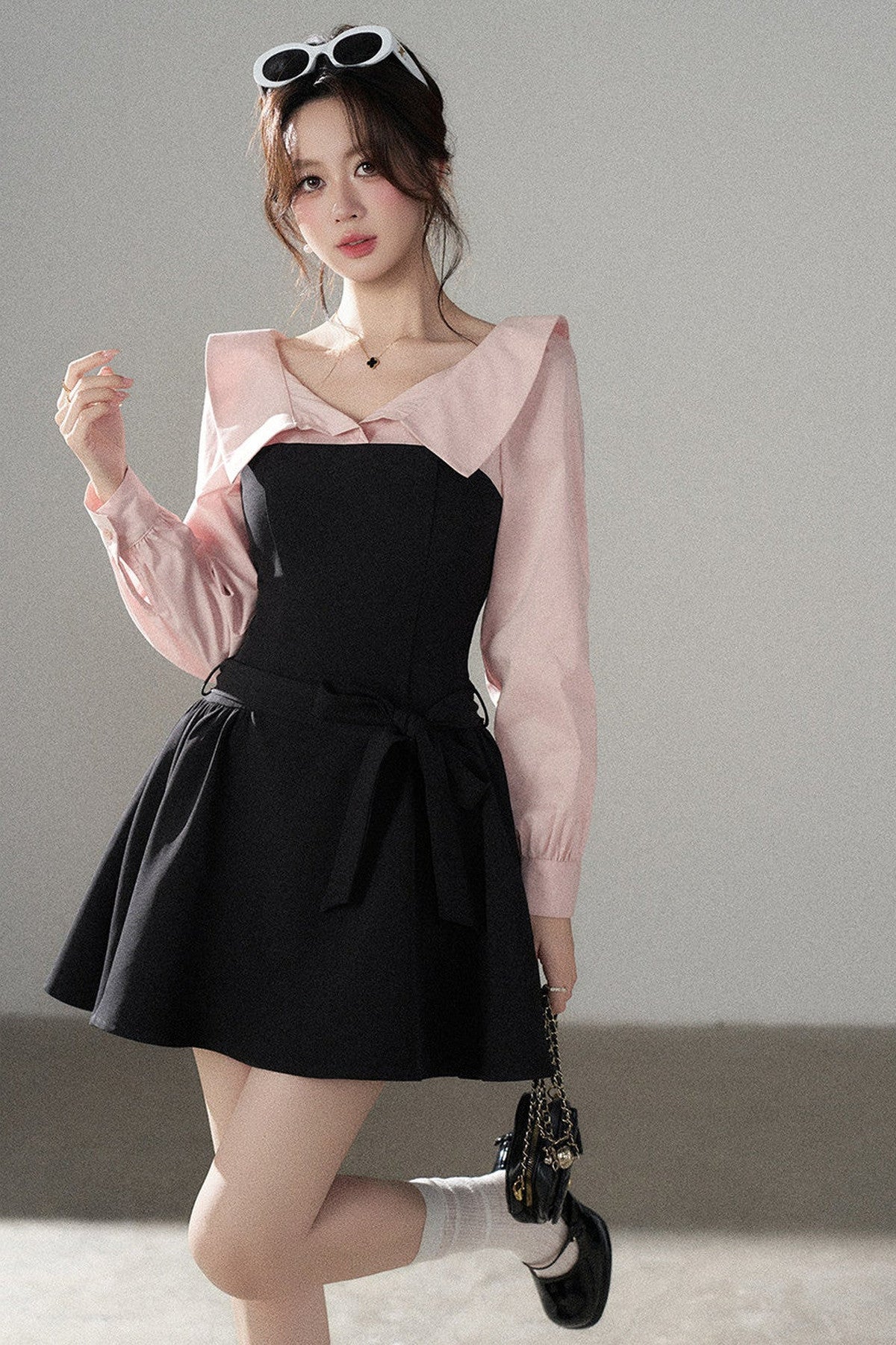 Black Flared Shirt Dress