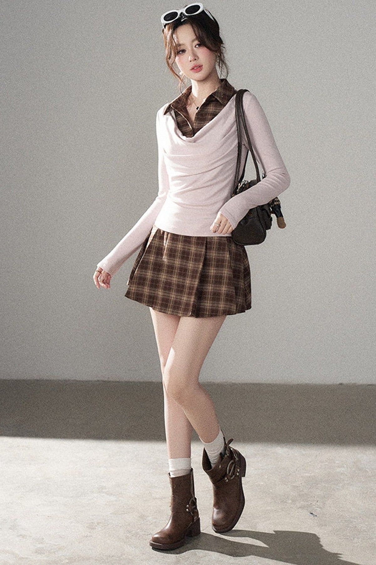 Plaid Knit Top and Skirt Set-Up
