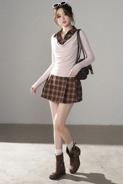 Plaid Knit Top and Skirt Set-Up