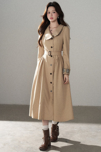 Long Sleeve Single-Breasted Trench Coat, Top and Skirt