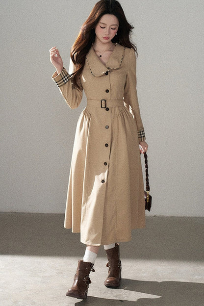 Long Sleeve Single-Breasted Trench Coat, Top and Skirt