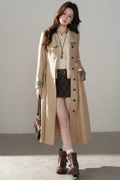 Long Sleeve Single-Breasted Trench Coat, Top and Skirt