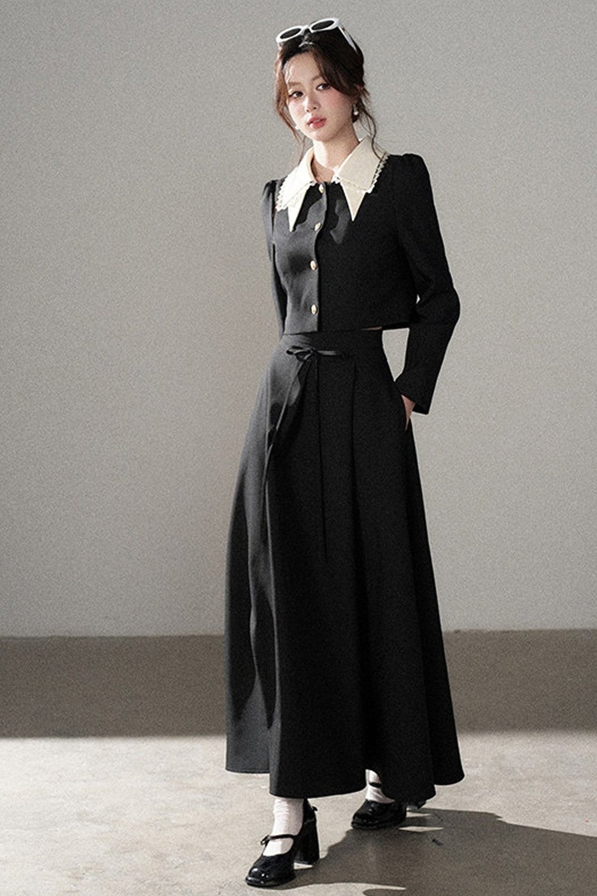 Black Collar Top and Long Skirt Set-Up